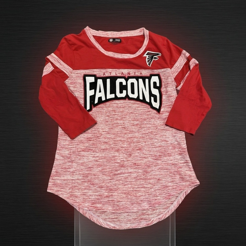 NFL Team Apparel Womens Atlanta Falcons 3/4 Sleeve Shirt Red Heather M